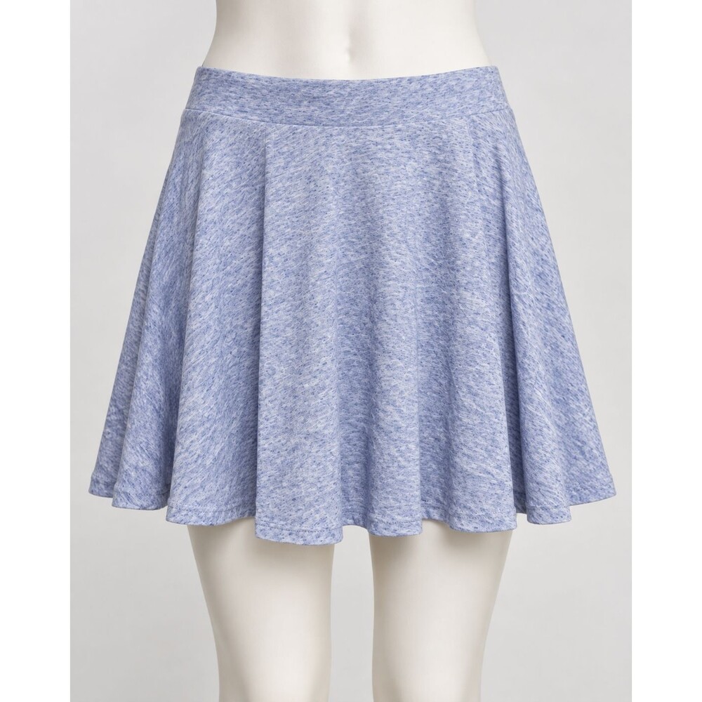 Womens Blue Heather Skater Skirt Flare Stretch Knit Mini Circle Casual